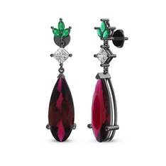 Dillon Küpe - Rodolit garnet, swarovski ve yeşil kuvars 925 ayar siyah rodyum kaplama gümüş küpe #hmi0ip