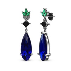 Dillon Küpe - Lab safir, siyah zirkon ve yeşil kuvars 18 ayar beyaz altın küpe #i1td37