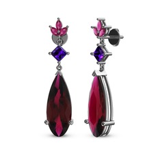 Rodolit garnet ve ametist 8 ayar beyaz altın küpe