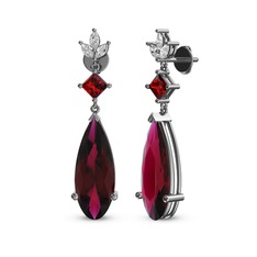 Rodolit garnet, garnet ve beyaz zirkon 18 ayar beyaz altın küpe