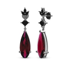 Dillon Küpe - Rodolit garnet ve siyah zirkon 14 ayar beyaz altın küpe #iw5n8l