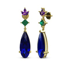 Dillon Küpe - Lab safir, yeşil kuvars ve ametist 14 ayar altın küpe #jz5kw