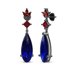 Lab safir, rodolit garnet ve garnet 925 ayar siyah rodyum kaplama gümüş küpe