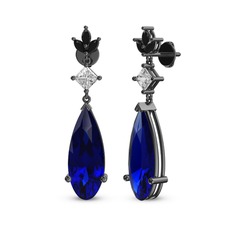 Dillon Küpe - Lab safir, swarovski ve siyah zirkon 925 ayar siyah rodyum kaplama gümüş küpe #kssl3c