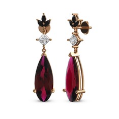 Rodolit garnet, swarovski ve siyah zirkon 14 ayar rose altın küpe