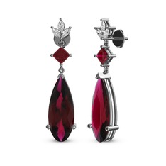 Rodolit garnet ve beyaz zirkon 18 ayar beyaz altın küpe