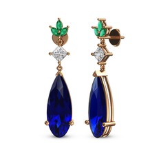 Dillon Küpe - Lab safir, swarovski ve yeşil kuvars 8 ayar rose altın küpe #lnk915