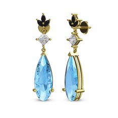 Dillon Küpe - Akuamarin, swarovski ve siyah zirkon 14 ayar altın küpe #lpfray