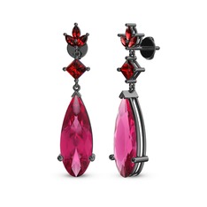 Dillon Küpe - Pembe kuvars ve garnet 925 ayar siyah rodyum kaplama gümüş küpe #lwofuo