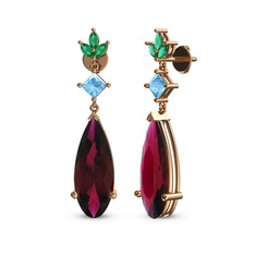 Rodolit garnet, akuamarin ve yeşil kuvars 925 ayar rose altın kaplama gümüş küpe