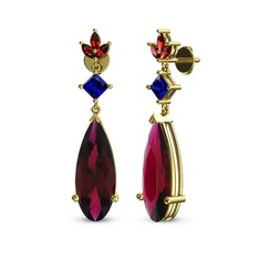 Rodolit garnet, lab safir ve garnet 14 ayar altın küpe