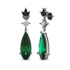 Dillon Küpe - Yeşil kuvars, swarovski ve siyah zirkon 14 ayar beyaz altın küpe #nolsfe