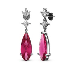 Pembe kuvars, swarovski ve beyaz zirkon 18 ayar beyaz altın küpe