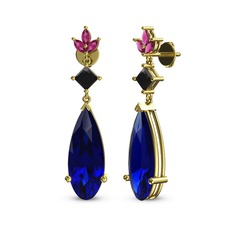 Lab safir, siyah zirkon ve rodolit garnet 925 ayar altın kaplama gümüş küpe