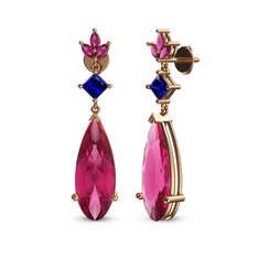 Dillon Küpe - Pembe kuvars, lab safir ve rodolit garnet 18 ayar rose altın küpe #pbg4by