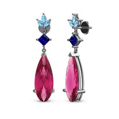 Dillon Küpe - Pembe kuvars, lab safir ve akuamarin 8 ayar beyaz altın küpe #q6hkyf