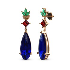 Lab safir, garnet ve yeşil kuvars 14 ayar rose altın küpe