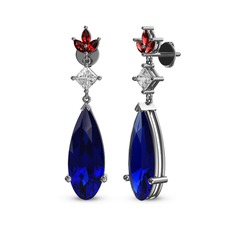 Lab safir, swarovski ve garnet 925 ayar gümüş küpe
