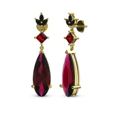 Rodolit garnet, garnet ve siyah zirkon 18 ayar altın küpe