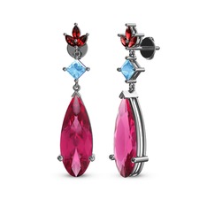 Pembe kuvars, akuamarin ve garnet 14 ayar beyaz altın küpe