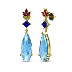 Akuamarin, lab safir ve garnet 8 ayar altın küpe