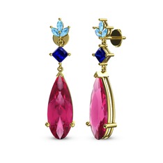 Dillon Küpe - Pembe kuvars, lab safir ve akuamarin 8 ayar altın küpe #t2mib8