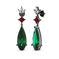 Dillon Küpe - Yeşil kuvars, garnet ve beyaz zirkon 925 ayar siyah rodyum kaplama gümüş küpe #ts3wyp