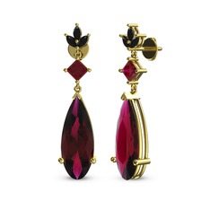 Rodolit garnet ve siyah zirkon 18 ayar altın küpe