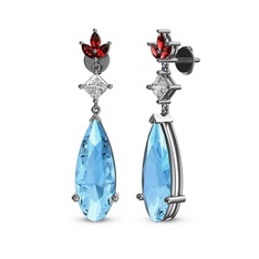 Dillon Küpe - Akuamarin, swarovski ve garnet 14 ayar beyaz altın küpe #u21kdk