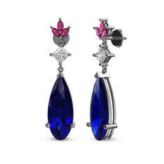 Lab safir, swarovski ve rodolit garnet 8 ayar beyaz altın küpe