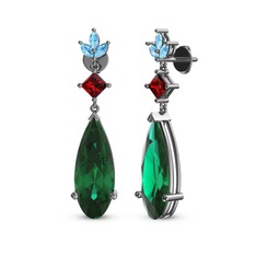 Dillon Küpe - Yeşil kuvars, garnet ve akuamarin 8 ayar beyaz altın küpe #urcsh5