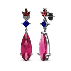 Pembe kuvars, lab safir ve garnet 14 ayar beyaz altın küpe