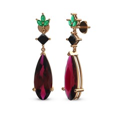 Rodolit garnet, siyah zirkon ve yeşil kuvars 18 ayar rose altın küpe