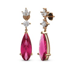 Pembe kuvars ve beyaz zirkon 14 ayar rose altın küpe