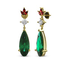 Dillon Küpe - Yeşil kuvars, swarovski ve garnet 14 ayar altın küpe #x2o81k