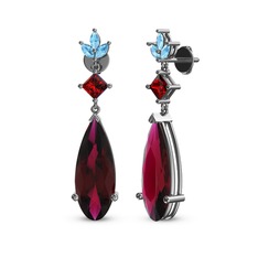 Dillon Küpe - Rodolit garnet, garnet ve akuamarin 14 ayar beyaz altın küpe #xacbt1