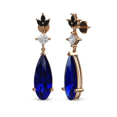 Dillon Küpe - Lab safir, swarovski ve siyah zirkon 8 ayar rose altın küpe #yit8rv