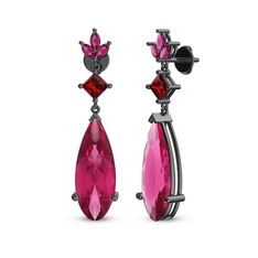Dillon Küpe - Pembe kuvars, garnet ve rodolit garnet 925 ayar siyah rodyum kaplama gümüş küpe #yt35qj