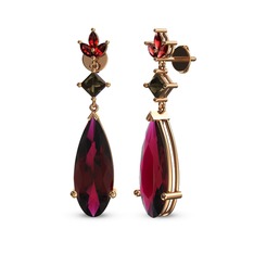 Dillon Küpe - Rodolit garnet, dumanlı kuvars ve garnet 14 ayar rose altın küpe #ytdybj