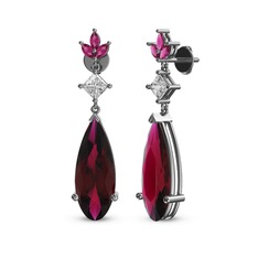 Rodolit garnet ve beyaz zirkon 14 ayar beyaz altın küpe