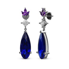 Dillon Küpe - Lab safir, swarovski ve ametist 14 ayar beyaz altın küpe #z8060b