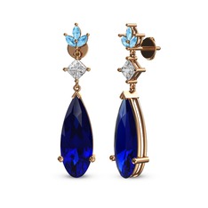 Dillon Küpe - Lab safir, swarovski ve akuamarin 8 ayar rose altın küpe #zxn2gu