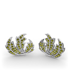 Peridot 18 ayar beyaz altın küpe