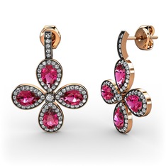 Beyaz zirkon ve rodolit garnet 18 ayar rose altın küpe