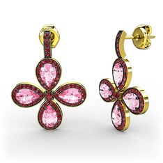 Garnet ve pembe kuvars 8 ayar altın küpe