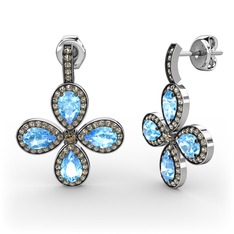 Aida Küpe - Dumanlı kuvars ve akuamarin 18 ayar beyaz altın küpe #11zj0c6