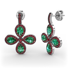 Garnet ve yeşil kuvars 14 ayar beyaz altın küpe