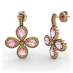 Aida Küpe - Sitrin ve pembe kuvars 18 ayar rose altın küpe #14k9x1i