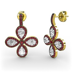 Garnet ve beyaz zirkon 925 ayar altın kaplama gümüş küpe