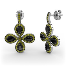 Peridot ve siyah zirkon 18 ayar beyaz altın küpe